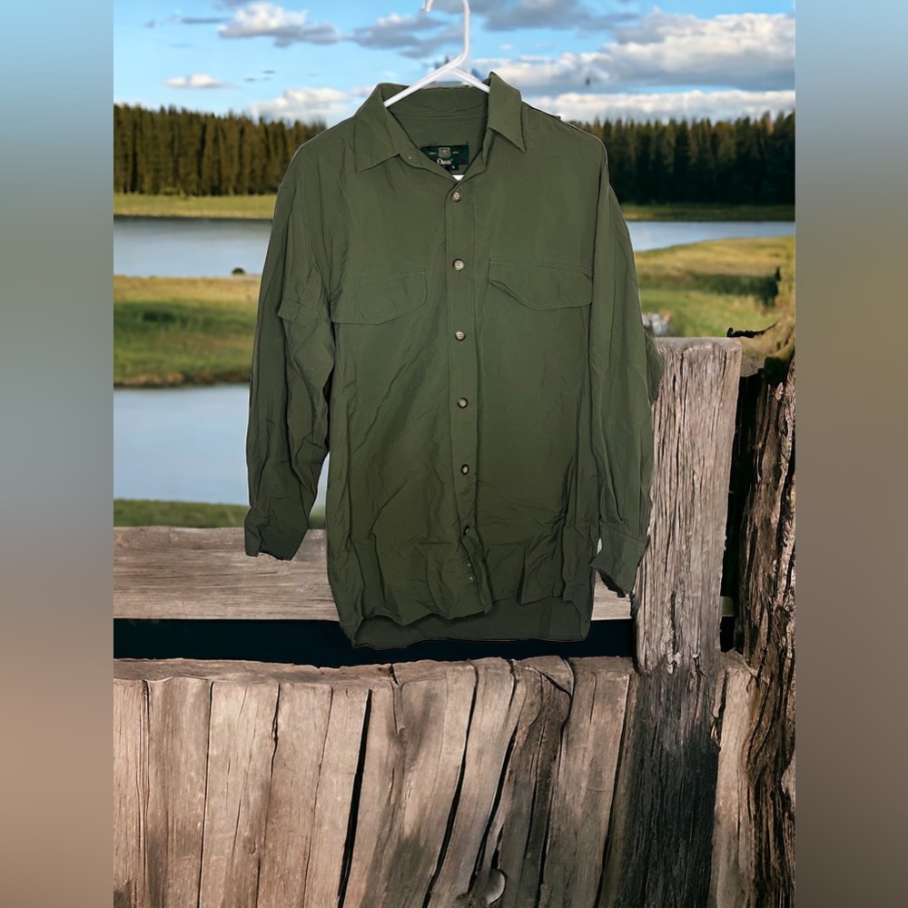 Vintage Orvis Mens Small Army Green Long Sleeve‎ Button Up Hiking Shirt